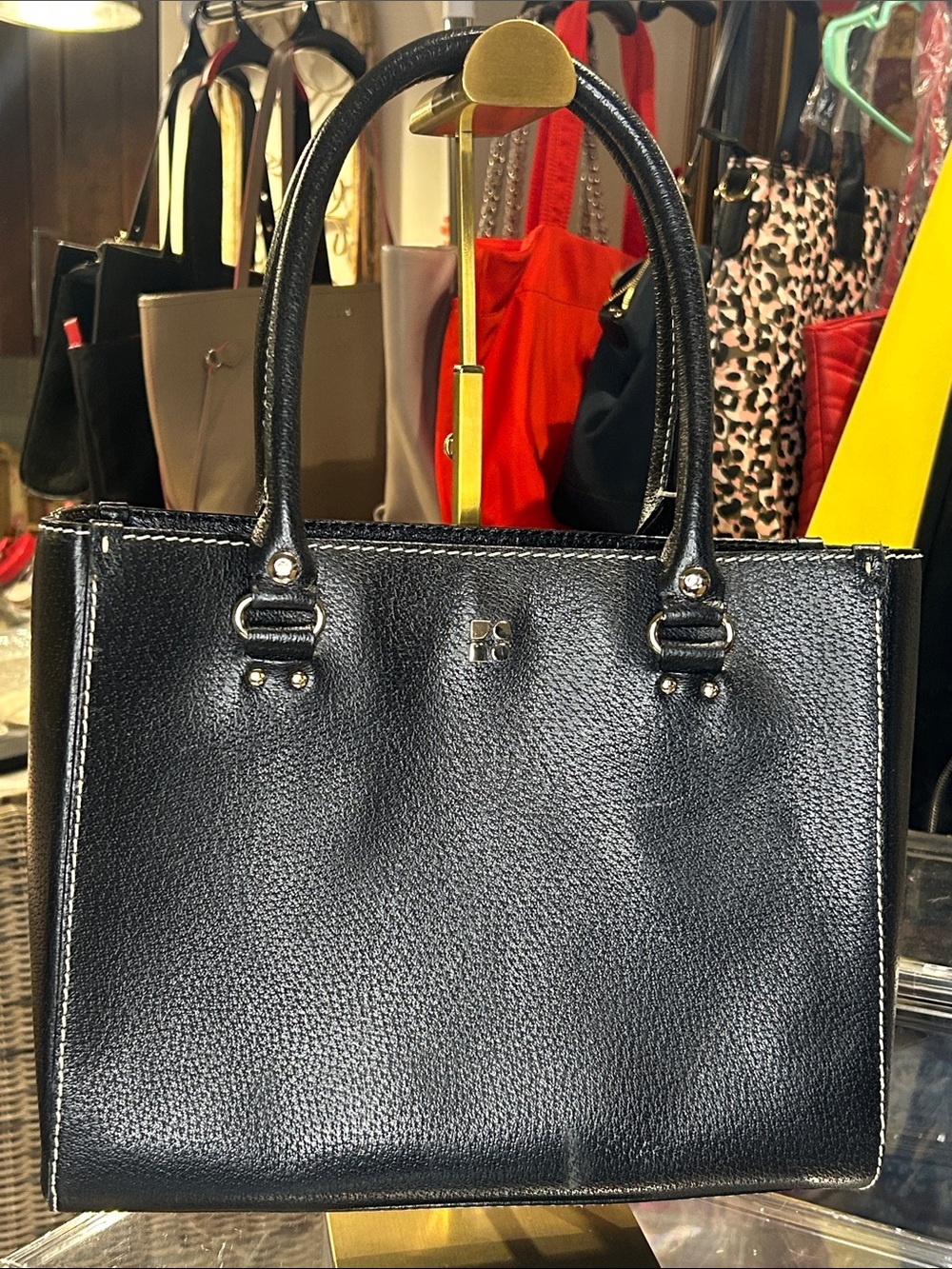 Kate Spade Black Pebbled Leather TarryTown Quinn Structured Bag 11.5”x 9.5” EUC